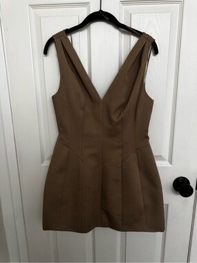 NWT. Zara ZW Collection Beige Cotton Blend Voluminous Short Dress